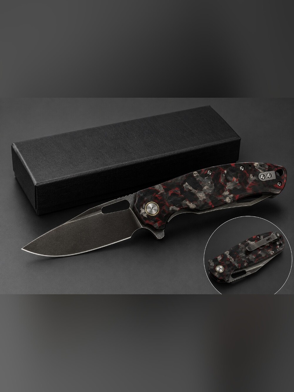 Compact Folding Pocket Knife 7" Overall Black & Red Resin Handle Stainless Blade